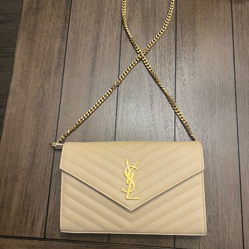 Yves Saint Laurent Cream Chevron Crossbody Bag